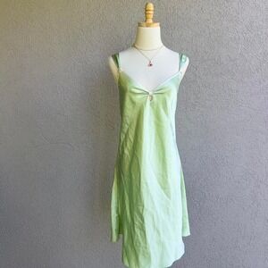 Vintage Y2K Lime Green Midi Satin Slip Dress Fairy Lingerie Fits XL